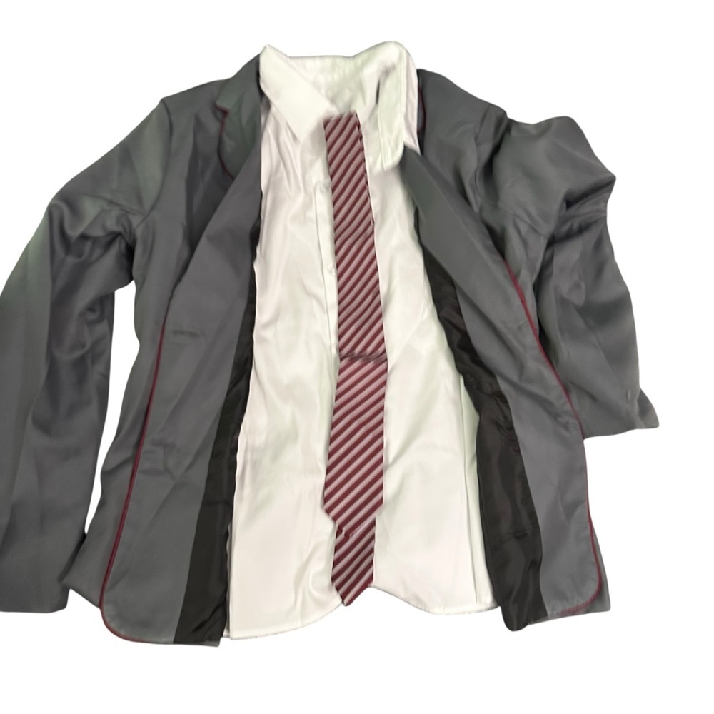 Navy Schoolgirl Blazer & Pleated Skirt Set with Burgundy Trim - Picture 3 of 5